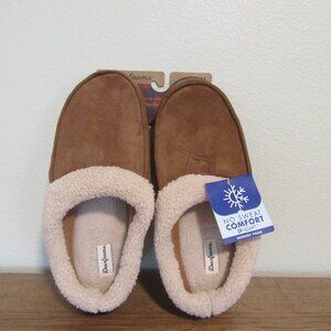 New Men's Dearfoams Memory Foam No Sweat Slippers Chestnut Brown Size XL 13-14